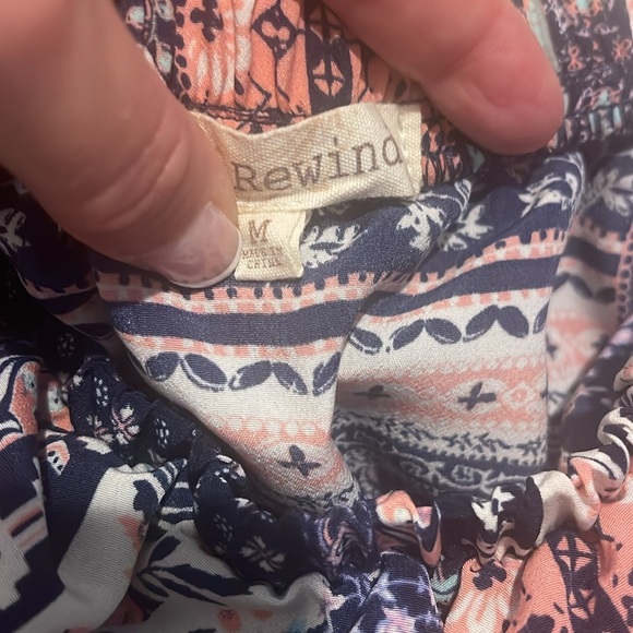 Rewind Size Medium Strapless Off The Shoulder Romper Pink Blue Pattern Boho - Picture 3 of 4